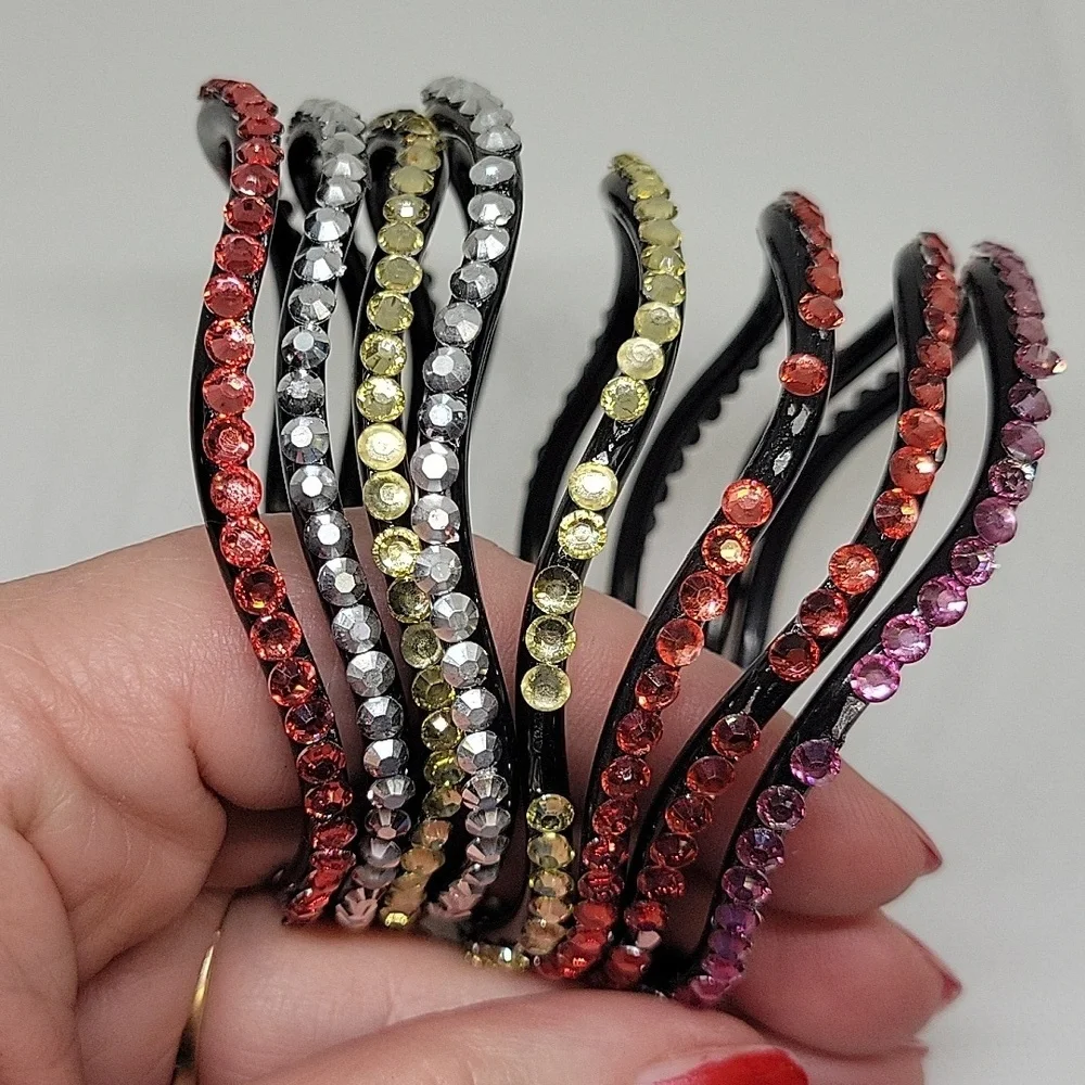 Rhinestone Colored Plastic Set of 8 Bracelets